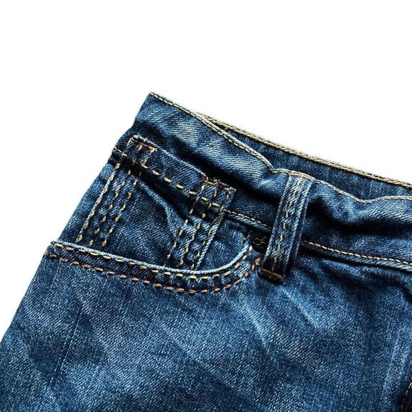 Y2K BCBGMAXAZRIA Sz 26 Dark Wash Denim Cotton Jean Mini Skirt Exposed Stitching - Picture 3 of 5